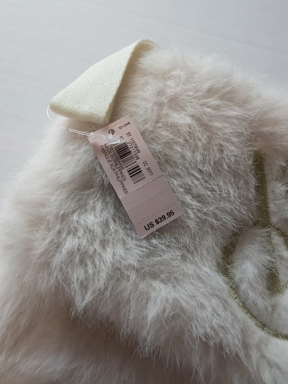 Victoria’s Secret W/ Gold Embroidered Faux Fur Christmas Stocking NWT